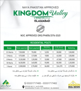 3.5 MARLA PLOT AVAILABLE FOR SALE IN KINGDOM VALLEY ISLAMABAD ON EASY INSTALLMENTS.