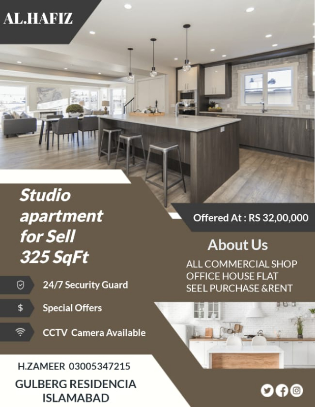 325 sqft Studio Apartment Available for sale in Gulberg Residencia  Islamabad 