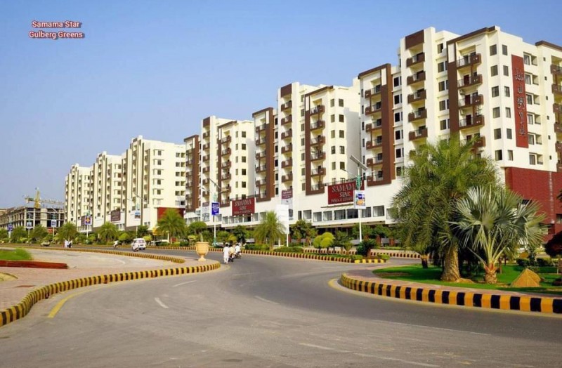 Corner 1 bed apartment for sale in Samama star mall Gulberg Greens Islamabad.